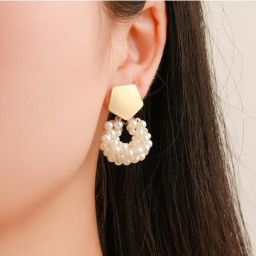 New Retro Stud Earrings for Women Imitation Pearl Geometric Simulated Pearl Earrings Party Engagement Female Gift Jewelry