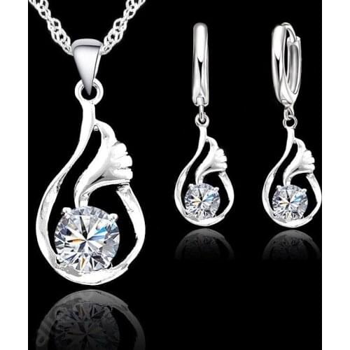 925 Sterling Silver Crystal Necklace Earrings Set Wedding Accessory Fashion Cubic Zircon Bridal Jewelry Sets For Women