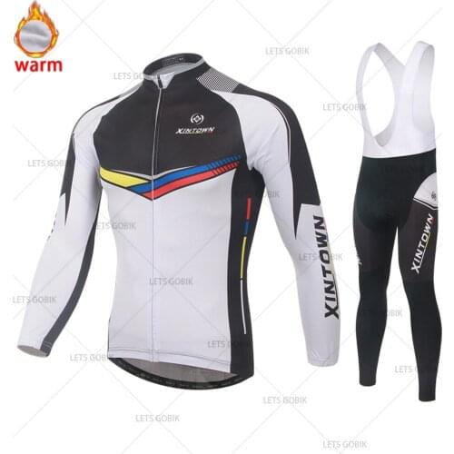 2021 Winter Thermal Fleece Cycling Clothes Mens Long Sleeve Jersey Suit Pro Team Outdoor Riding Bike MTB Clothing Bib Pants Set