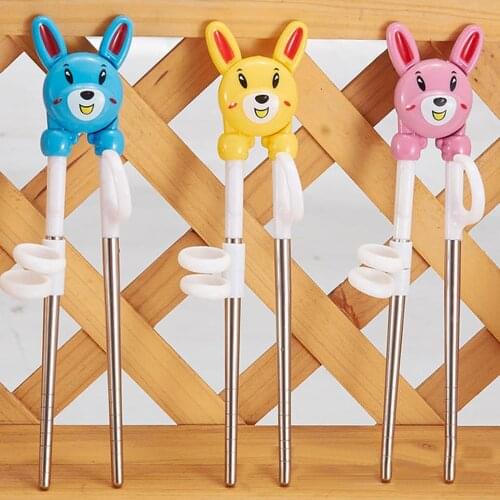 1 Pair Cartoon Rabbit Learning Training Chopsticks Stainless Steel Helper for Children Kid Tableware Chopstick Learne Beginner