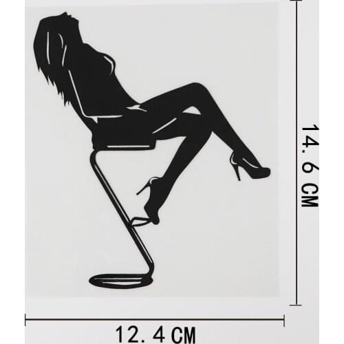 12.4CMX14.6CM Beautiful Girl Sexy Woman Sit On The Chair Vinyl Car Sticker Black/Silver 8A-0475