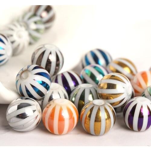 20pcs Wholesale 8 10mm Colored Round Beads Stripes Small Holes Round Porcelain Beads Used For Hand-Made Jewelry Necklace Access