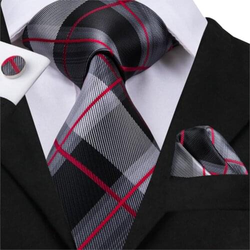 20 Styles Plaid Tie Silk Woven 2019 New Red Grey Plaid Necktie Hanky Cufflinks Set Classic Mens Wedding Pocket Square Tie 8.5cm