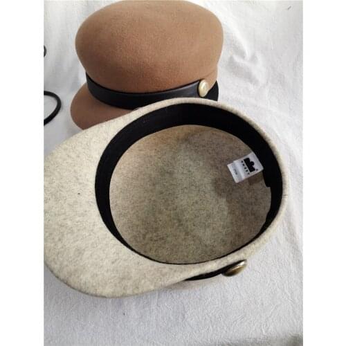 202107-weimin autumn winter Big gold button belt wool leisure lady Octagonal hat men women visors cap