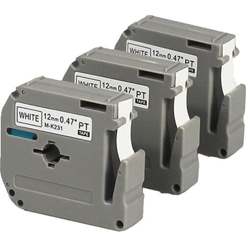 3pk Compatible Brother M tapes label cartridge M-K231 MK231 Mk 231 M K231 Black on White Cassette Label