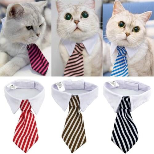 50Pcs/Lot 2016 New Fashion Dog Cat Striped Bow Tie Collar Pet Adjustable Neck Tie White Collar For Tuxedo
