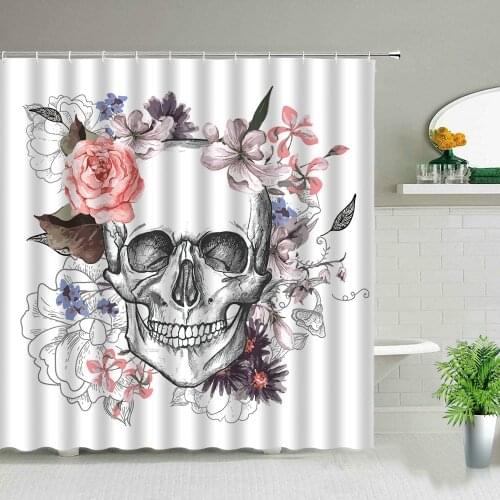 Halloween Skull Shower Curtains Horror Bathroom Decor Day of the Dead Backdrop Wall Fabric Washable Bathtub Screens With Hooks
