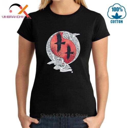 HUGIN MUNIN Viking odin women T Shirts 100% Cotton Ragnar Lothbrok Valhalla Floki T-shirt amazing pattern Viking ladys tshirt