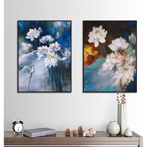 Classic Watercolor Flower Poster Pure White Lotus Home Wall Art Print Canvas Painting Picture For Living Room Decoration