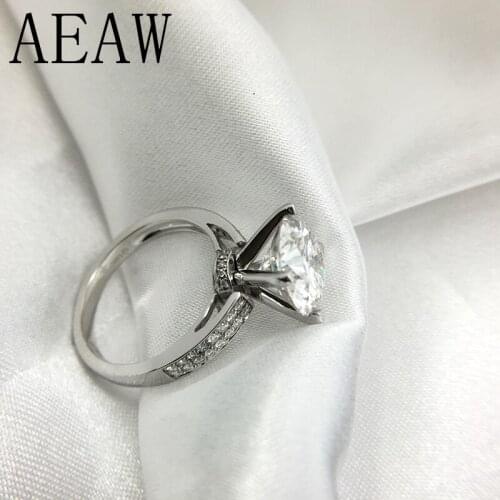3 Carat 9mm Round Cut FG Color Engagement&Wedding Moissanite Diamond 4Prong Ring Platinum Plated Silver