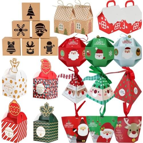 5pcs Kraft Paper Candy Box Santa Claus Deer Snowflake Xmas Tree Gift Boxes Christmas Decoration For Home Party New Year Supplies
