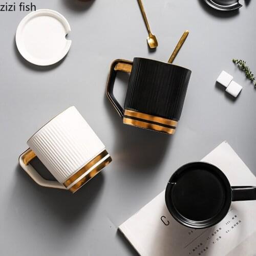 Mug with Lid Spoon Nordic Minimalist Cup Ceramic Office Coffee Cups Large Capacity Couple Water Mugs Desktop Drinking Utensils