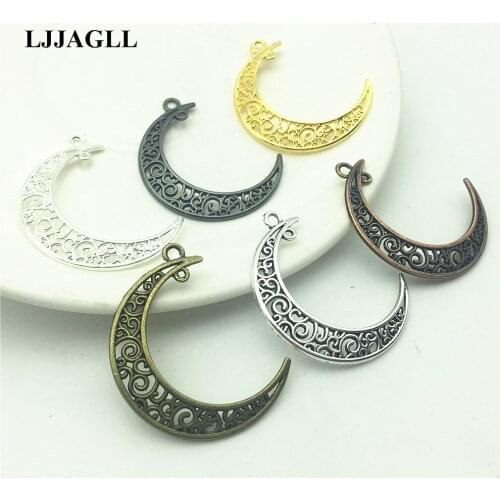 LJJAGLL 12pcs 30*39mm 6 Colors Vintage Metal Alloy Filigree Half Moon Charms DIY Jewelry Pendant Handmade Findings AXX012