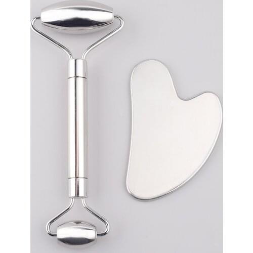 Stainless Steel Massage Roller Set Gouache Scrpaer Face Lifting Tool Wrinkle Remover Face Roller Gua Sha Board Facial Massager