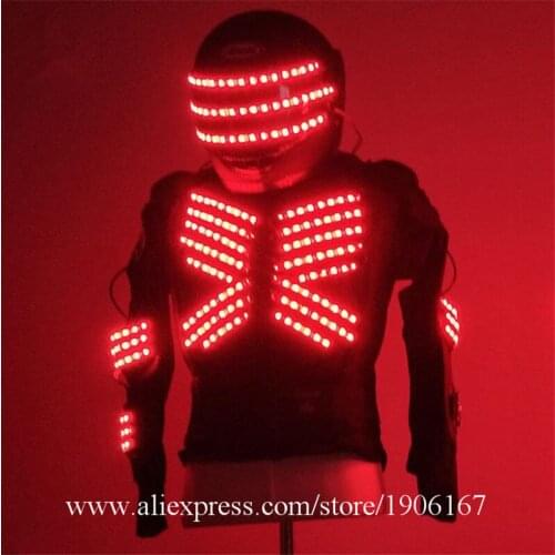 Nightclub Bar KTV Colorful Remote Control Led Illuminated Armor Set LED Lighting Helmet Clothing Stage Performance Costume