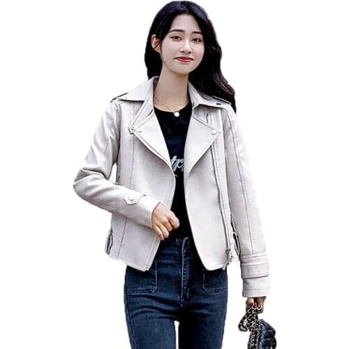 2021 Spring And Autumn New Womens Clothing Short Fashion Womens Motorcycle Leather Jacket Wild Slim Female Coat