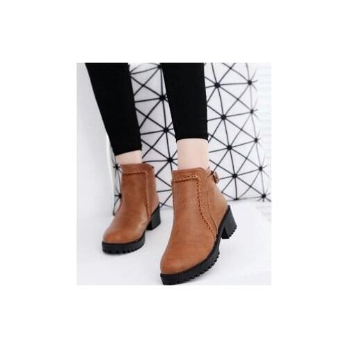 2019New Arrivals Plus Size Ankle Boots Women Platform High Heels Buckle Shoes Thick Heel Short Boot Ladies Casual Footwear
