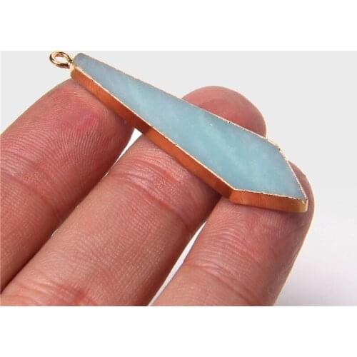 New Trendy Tie Shape Stone Charms Pendant Blue Amazonite Quartzs Flat Necklace Accessories DIY Necklace Earrings For Women