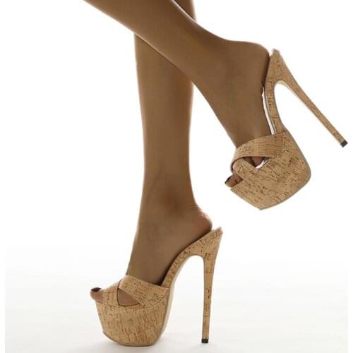 Simple Comfortable Slippers Shoes Open Toe 16cm High-heeled Sandals Sizes 35-42