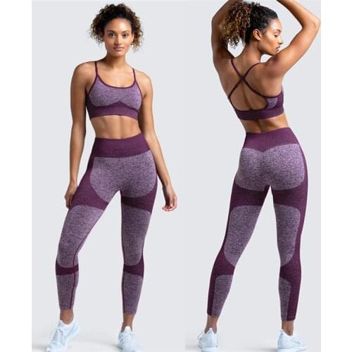 Sports Suits Women Seamless Leggings Cross Bra For Fitness Yoga Set Gym Training Sportswear Breathable Patchwork Active Wear S-L