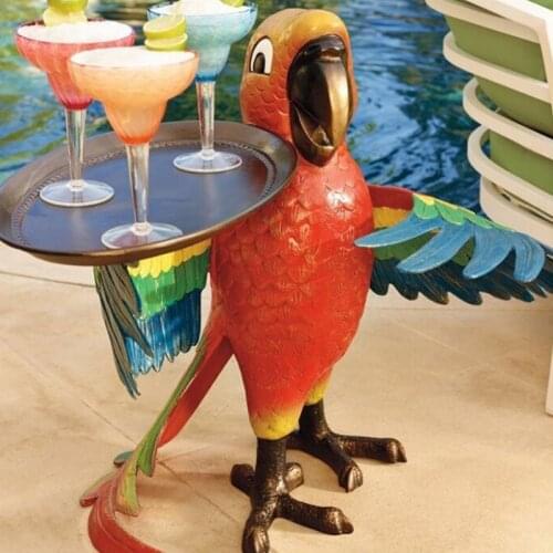 Natural Material Serving Table Statue Creative Resin Parrot Ornament Holding A Tray Tropical Party Porch Decoration Miniatures