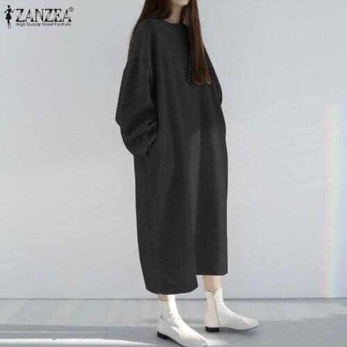 Stylish Fluffy Hoodies Dress Womens Winter Warm Pullovers ZANZEA 2021 Casual Puff Sleeve Sweatshirt Vestidos Female O Neck Robe