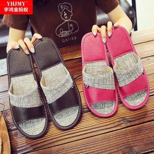 Slippers men big sizes Genuine Cow Leather home male indoor house for Womens slippers women man slipper Luxury soft Flat shoes