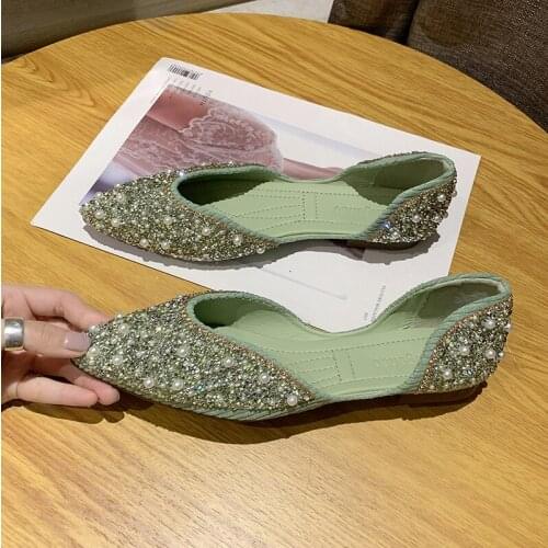 Hollow set of toe toe rhinestone single shoes summer new style shallow mouth womens shoes soft sole peas shoes X731