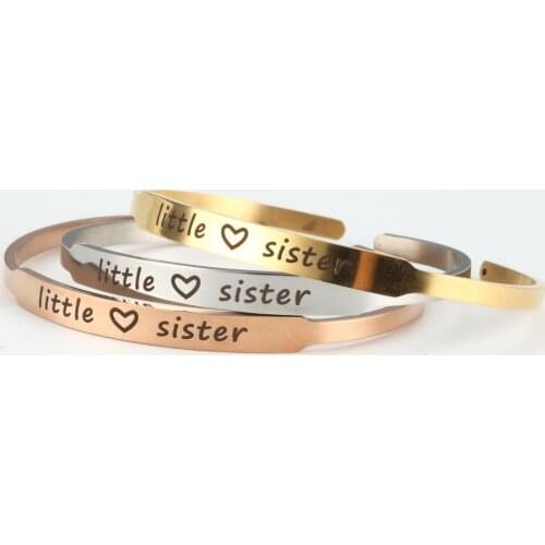 Europe And United States Lettering Inspirational Bracelet middle sister C Shape Stainless Steel Charm Jewelry 6MM