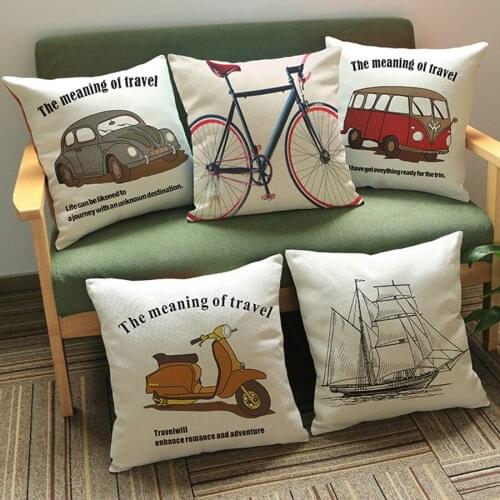 Vintage Cushion old Car bicycle printed square 18" decorative sofa throw pillows funda Cojines Product Beige