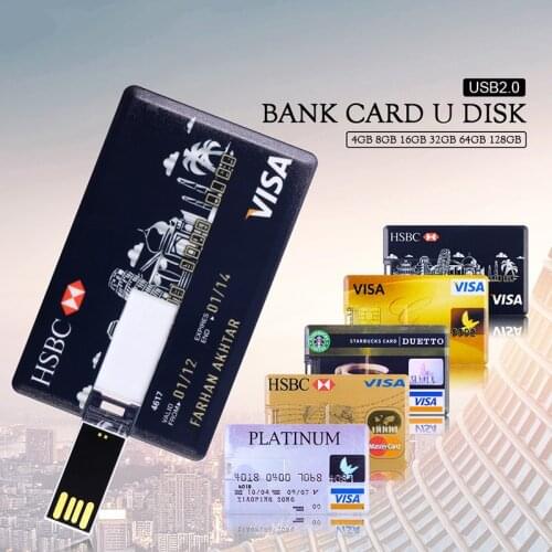 Waterproof Super Slim Credit Card USB Flash Drive 4GB 8GB 16GB 32GB pen drive 64GB 128GB bank card model Memory Stick