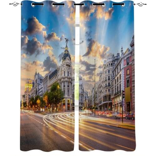 City Street Building Scenery Window Curtains Home Decor Living Room Curtain Kitchen Draperies Curtains for Bedroom
