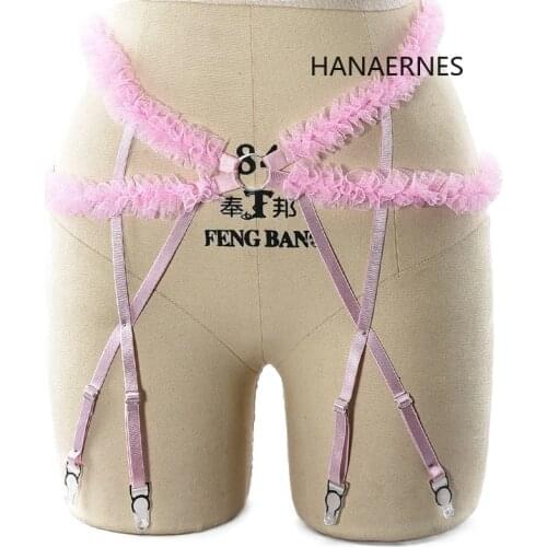 HANAERNES Sexy Pink Lace Womens Panties Pole Dance Bondage Briefs Harajuku Gothic Bondage Underwear Body Suspenders