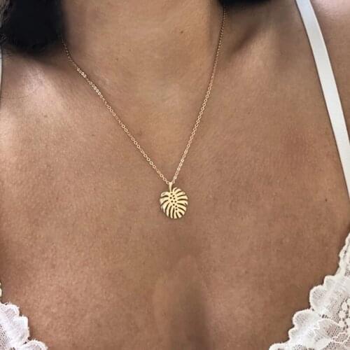 Minimalism Fashion Hollow Leaves Necklace Tropical Palm Leaves Pendant For Women Boho Charm Choker Beach Jewelry BFF
