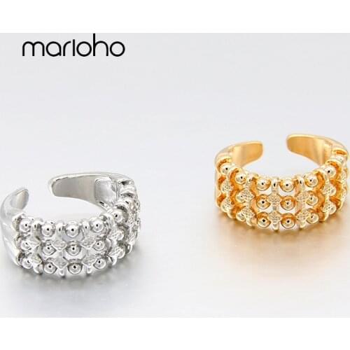 Womens Gold Color Vintage Pattern Wide Open Finger Ring Metal Starry Geometric Adjustable Ring Simple Jewelry Accessories