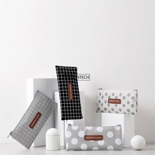 100PCS Small Fresh Origin Lattice Pencil Case Office Stationery School Supplies High Capacity Canvas Material Pencil Bag