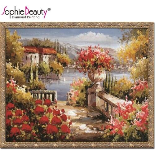 2017 Special Offer Round Diy Diamond Painting Cross Stitch Mosaic Romantic Safflower Manor Embroidery Arts Handicraft Scenic