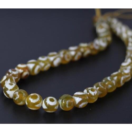 3Strand/Lot,Wholesale 8mm 10mm 12mm Yellow&White Three-eye Tibetan Dzi Onxy Faceted Round Loose Beads,DIY Jewelry Making