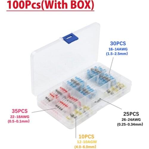 50/100 Pcs Heat Shrink Butt Crimp Terminals Waterproof Solder Seal Electrical Butt Connectors Wire Cable Splice Terminal Kit