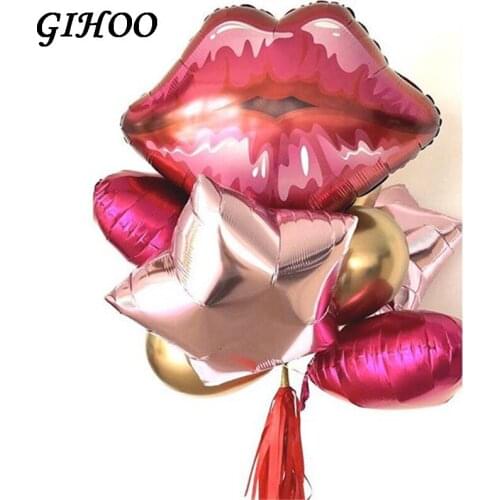 7pcs 75*75cm Lip Helium Balloon Love Globos Big Red Lip Balloon for Valentines Day Kiss Me Star Foil Balloon Wedding Decoration