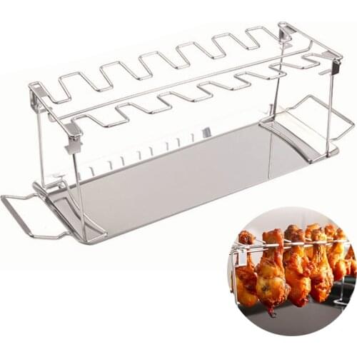 BBQ Chicken Leg Wing Grill Rack 14 Slots Stainless Steel Folding Roast Barbecue Rack Oven Barbecue Plate Outdoor BBQ Tool