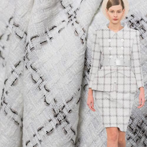 White waxberry France White Plaid Tweed Fabrics Garment Material Autumn Women Jacket Suits Coat Sewing Cloth Tailor Freeshipping