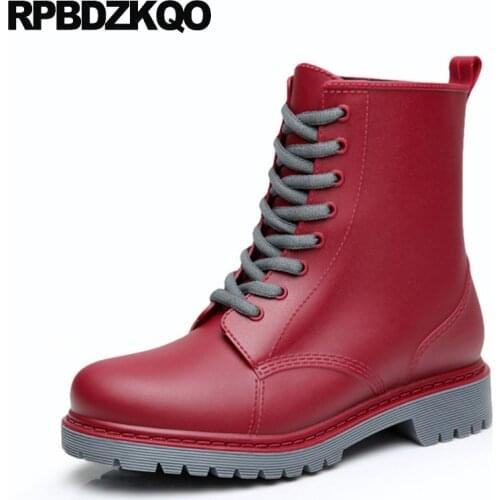 Fall Red Cheap Lace Up Short Comfortable Waterproof Ankle Shoes Mens Rubber Rain Boots Autumn Black Winter Flat Fur Outdoor 2021