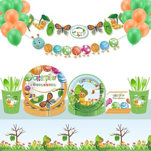 Caterpillar Animals Party Decoration 1st Kids Baby Shower Girl Birthday Party Supplies Disposable Tableware Plate Cups Napkin