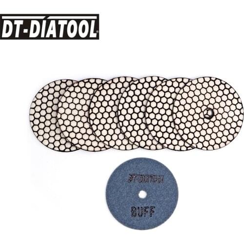 DT-DIATOOL 7pcs/pk Gbuff Flexible Diamond Sanding Disc Dry Resin Bond Polishing Pads WBUFF For Granite Marble Dia 4INCH