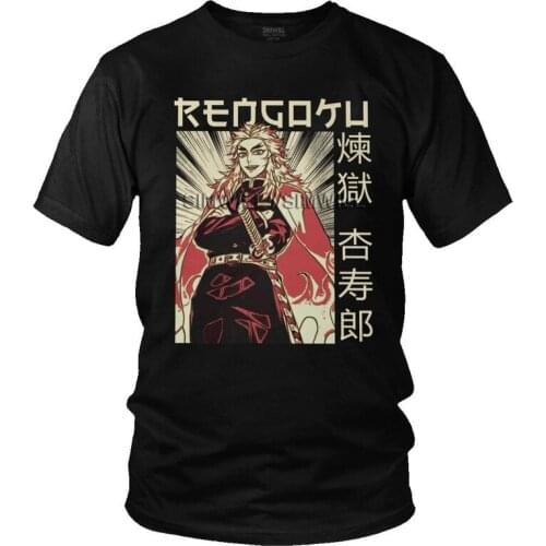 Kimetsu No Yaiba Demon Slayer T Shirt Mens Cotton Printed T-shirt Harajuku Tshirt Short Sleeve Manga Kyojuro Rengoku Tee Top