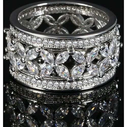 Kinel Boho Female Big Crystal Zircon Stone Ring Luxury Fashion Silver Color Engagement Rings For Women Vintage Wedding Jewelry