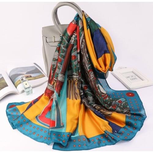 2021 Korean 180X90CM Beach Towel Lady Print Silk Scarves Summer Travel Sunscreen Shawls Fashion Carriage Dustproof Handkerchief
