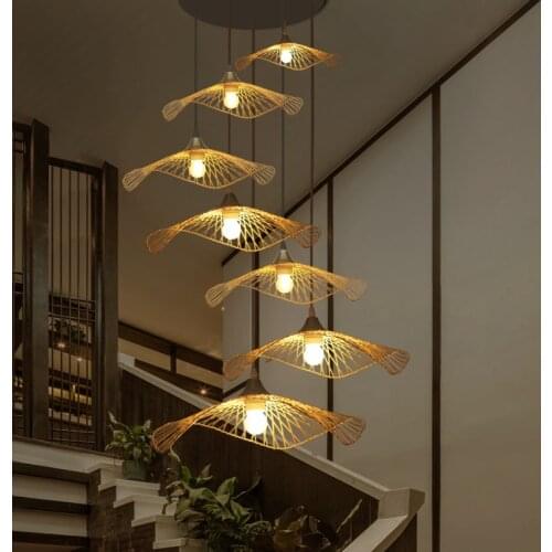 Southeast Asia Creative Stair Lamp Long Chandelier Handmade Bamboo Zen Tea Room Personalized Shop Art Modeling Chandelier