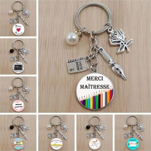 Maitresse ABC French Vintage Keychain Glass Cabochon Charm Keychain Teacher Gift